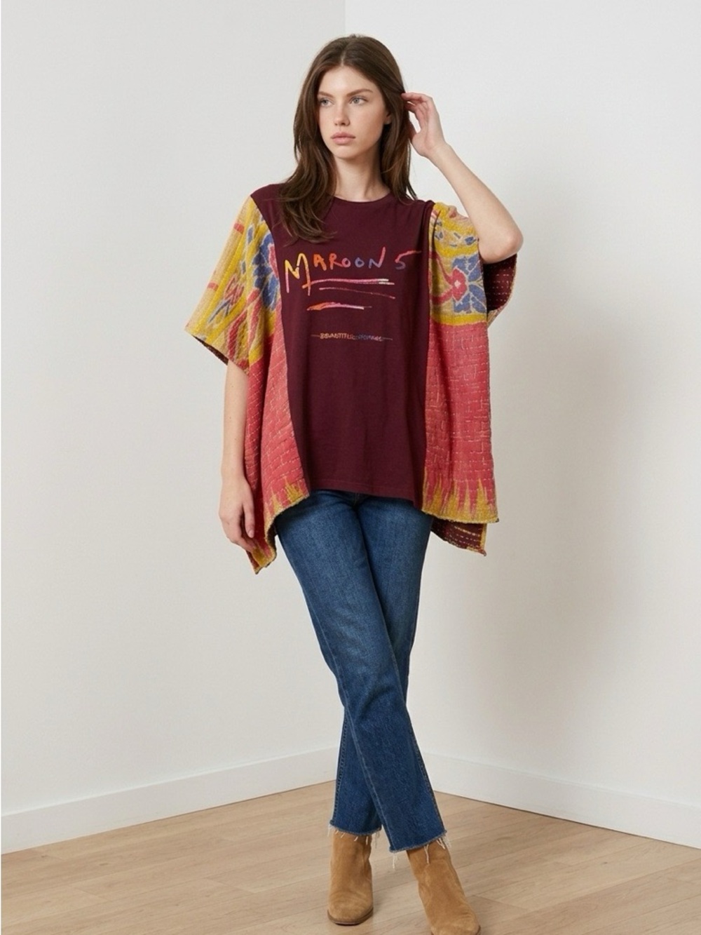 Handcrafted Upcycled Maroon 5 Kantha Tunic NWT One Size